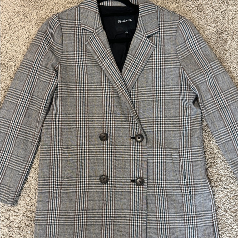 Madewell Gray Plaid Double-Breasted Coat